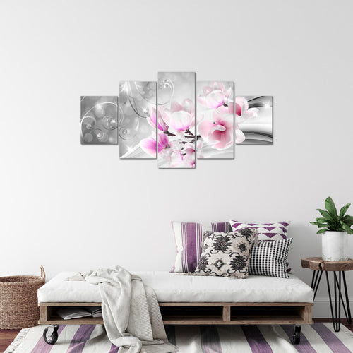 Runa Art Bild Wohnzimmer Schlafzimmer Blumen Abstrakt 5 Teilig 3D Optik Grau Rosa Wandbilder auf Vlies Leinwand 035353a