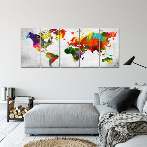 Runa Art Wandbild XXL Weltkarte Büro Wohnzimmer 200 x 80 cm Bunt 5 Teilig - Made in Germany - 105155c