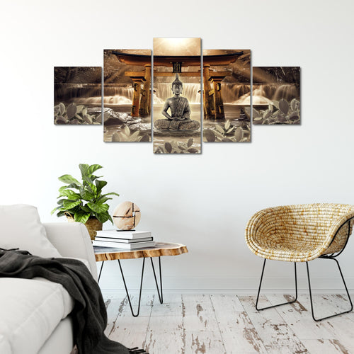 Runa Art - Bilder Feng Shui Buddha 200 x 100 cm 5 Teilig XXL Wanddekoration Design Braun 036451b