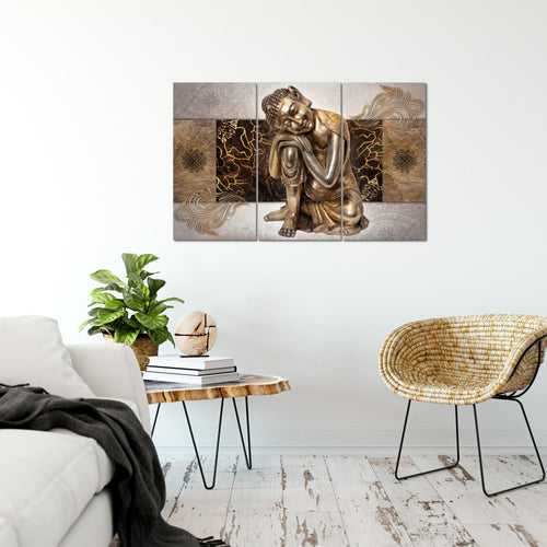 Runa Art Wandbilder Buddha Zen Bild XXL Wohnzimmer Schlafzimmer Beige Feng Shui 120 x 80 cm 3 Teilig 041331c