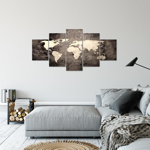Runa Art Bild Büro Wohnzimmer Weltkarte 5 Teilig Vintage Antik Braun Wandbilder auf Vlies Leinwand 101753c