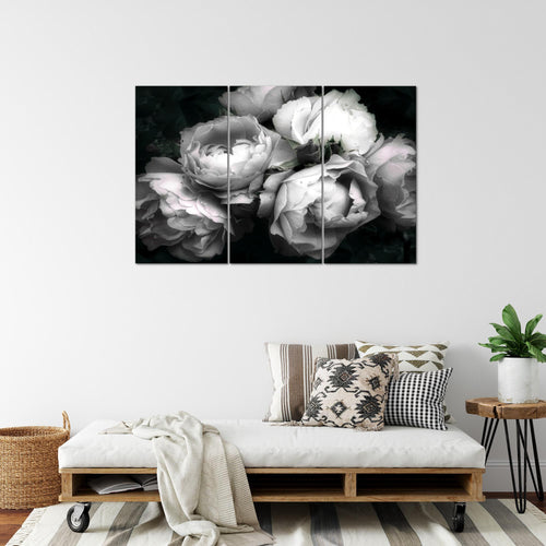 Runa Art Wandbilder Blumen Rosen Bild XXL Wohnzimmer Schlafzimmer Schwarz Bunt Vintage 120 x 80 cm 3 Teilig 039131c