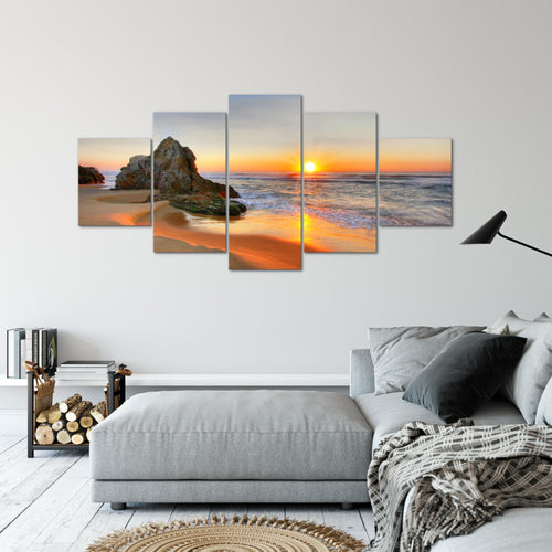 Runa Art - Bilder Landschaft 200 x 100 cm 5 Teilig XXL Wanddekoration Design Küste Orange 609551a