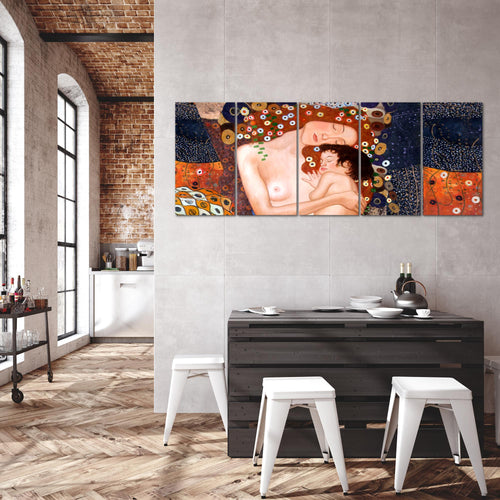 Runa Art Wandbild XXL Gustav Klimt Mutter und Kind Wohnzimmer 200 x 80 cm Braun 5 Teilig - Made in Germany - 700255a