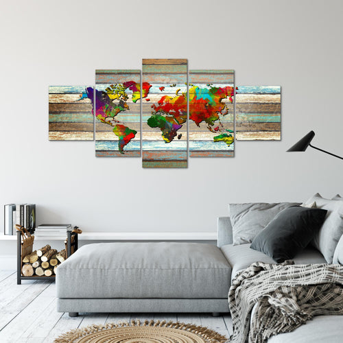 Runa Art - Bilder Weltkarte 200 x 100 cm 5 Teilig XXL Wanddekoration Design Bunt 105451a