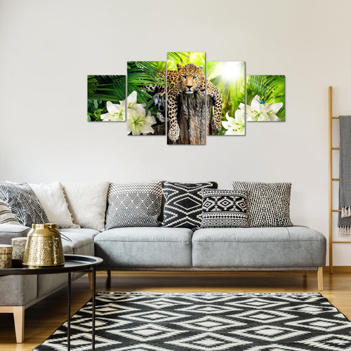Runa Art - Bilder Afrika Leopard 200 x 100 cm 5 Teilig XXL Wanddekoration Design Grün 006751a