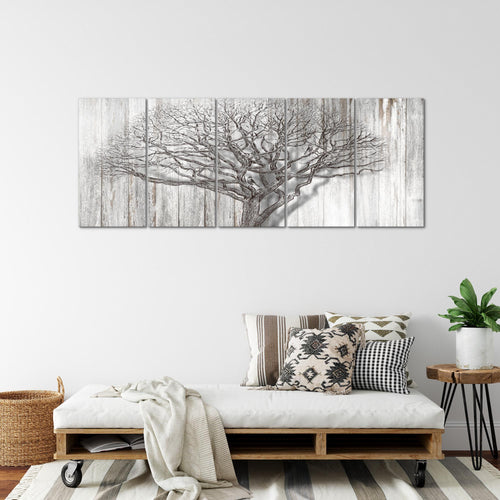 Runa Art Wandbild XXL Baum Abstrakt Wohnzimmer 200 x 80 cm Türkis Grau 5 Teilig - Made in Germany - 039955c