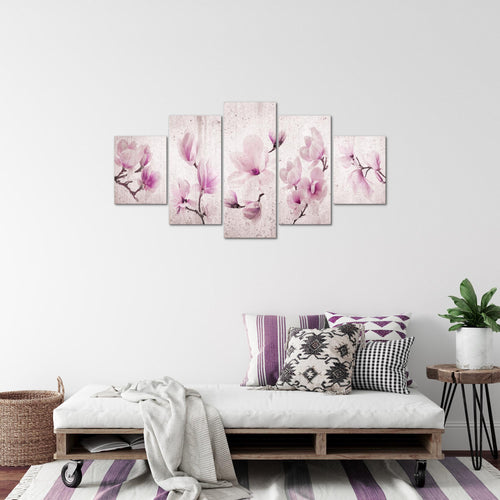 Runa Art Bild Wohnzimmer Schlafzimmer Blumen Magnolien 5 Teilig Abstrakt Grau Rosa Wandbilder auf Vlies Leinwand 007753b