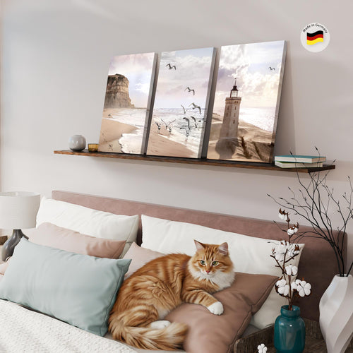 Novart Bilder Set Landschaft - KEIN EXTRA RAHMEN BENÖTIGT - Wandbilder für Wohnzimmer Schlafzimmer Büro - 3 Teilig Deko Küste - N040236a