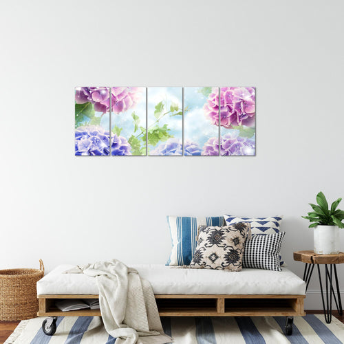 Runa Art Bild Blumen Hortensien Wandbilder auf Vlies Leinwand 5 Teilig Wanddekoration Wohnzimmer Schlafzimmer 017456a