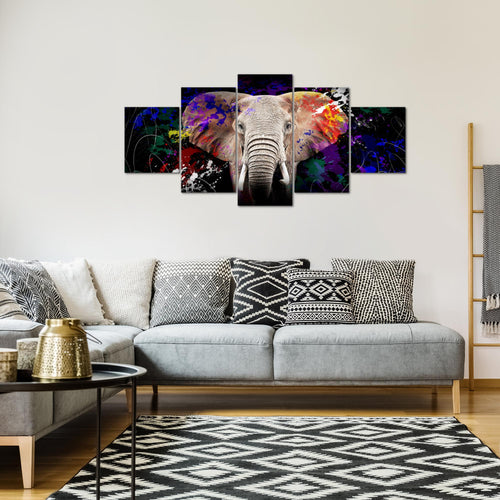 Runa Art - Bilder Tiere Bunt Elefant 200 x 100 cm 5 Teilig XXL Wanddekoration Design Schwarz 040851c
