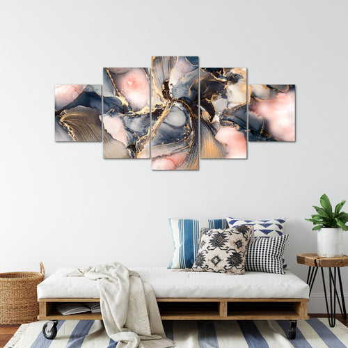 Runa Art - Bilder Abstrakt 200 x 100 cm 5 Teilig XXL Wanddekoration Design blau rosa Gold 043851a