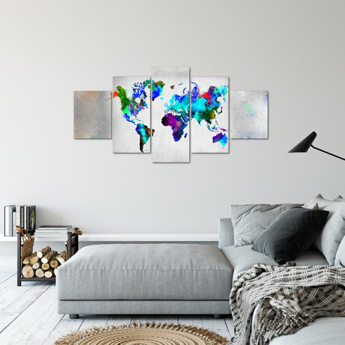 Runa Art Bild Büro Wohnzimmer Weltkarte 5 Teilig Stein Beton Bunt Wandbilder auf Vlies Leinwand 108853b
