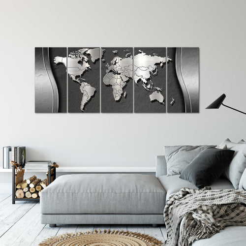 Runa Art Wandbild XXL Weltkarte Büro Wohnzimmer 200 x 80 cm Schwarz 5 Teilig - Made in Germany - 107255a