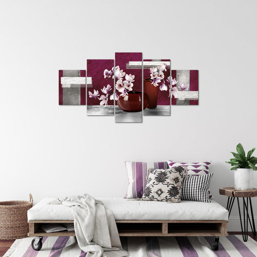 Runa Art Bild Wohnzimmer Schlafzimmer Blumen Abstrakt 5 Teilig Blumenvase Grau Rot Wandbilder auf Vlies Leinwand 035253a