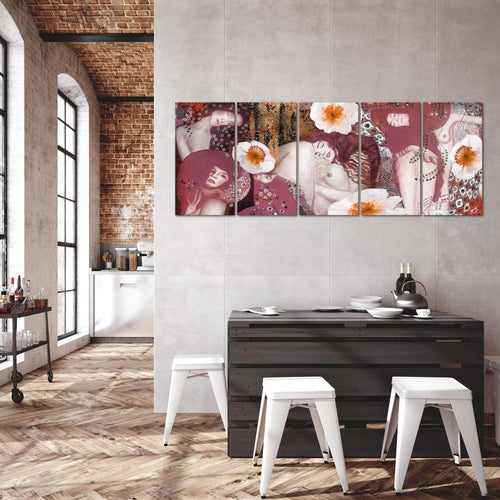 Runa Art Wandbild XXL Collage Gustav Klimt Wohnzimmer 200 x 80 cm Rosa 5 Teilig - Made in Germany - 018555b