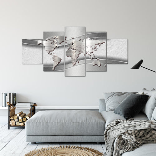 Runa Art - Bilder Weltkarte 200 x 100 cm 5 Teilig XXL Wanddekoration Design Grau 107251c