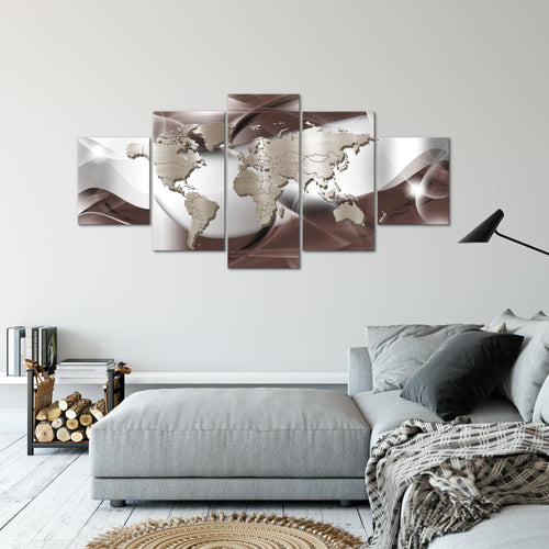 Runa Art - Bilder Weltkarte 200 x 100 cm 5 Teilig XXL Wanddekoration Design Braun 109251b