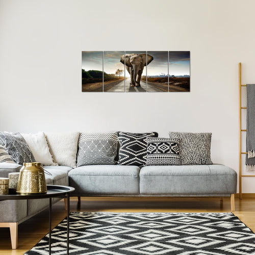 Runa Art Bild Afrika Elefant Wandbilder auf Vlies Leinwand 5 Teilig Wanddekoration Wohnzimmer Schlafzimmer 042656a
