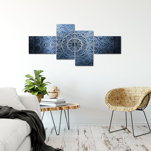 Runa Art Wandbilder Set XXL MandalaWohnzimmer Schlafzimmer Blau Grau 4 Teilig - Made in Germany - 101245b