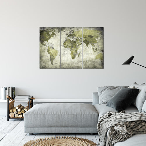 Runa Art Wandbilder Weltkarte Bild XXL Büro Wohnzimmer Grün Vintage Antik 120 x 80 cm 3 Teilig 103431c