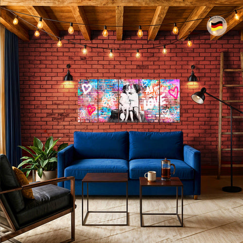 Runa Art Wandbild XXL the First Kiss Wohnzimmer Schlafzimmer 200 x 80 cm Bunt 5 Teilig - Made in Germany - 044655a