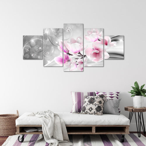 Runa Art - Bilder Blumen Abstrakt 200 x 100 cm 5 Teilig XXL Wanddekoration Design Grau Rosa 035351a