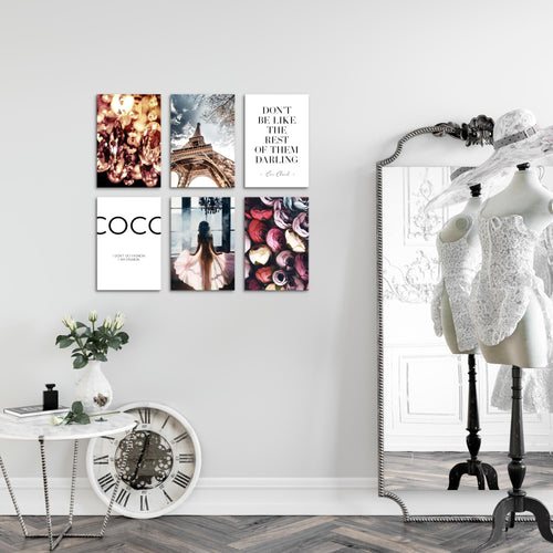 Novart Wandbilder Set Fashion Paris - KOMPLETT AUFHÄNGFERTIG - Made in Germany - Moderne Bilder  Wohnzimmer Mädchen Teenager - N008264a