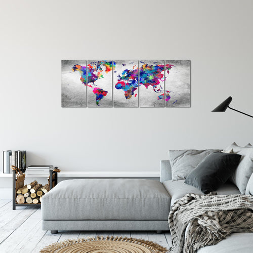 Runa Art Bild Weltkarte Wandbilder auf Vlies Leinwand 5 Teilig Wanddekoration Büro Wohnzimmer 013356b