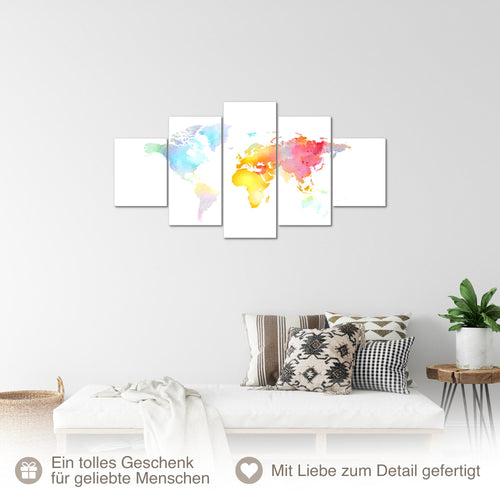 Runa Art Bild Wohnzimmer Schlafzimmer Büro Weltkarte 5 Teilig Bunt Weltkarte Farben Wandbilder auf Vlies Leinwand 057553a