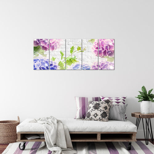 Runa Art Bild Blumen Hortensien Wandbilder auf Vlies Leinwand 5 Teilig Wanddekoration Wohnzimmer Schlafzimmer 017556a