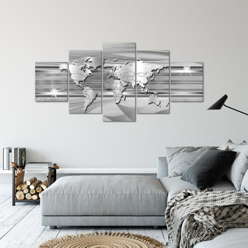 Runa Art - Bilder Weltkarte 200 x 100 cm 5 Teilig XXL Wanddekoration Design Grau 107951b