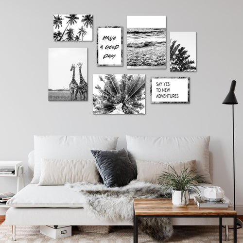 Novart Wandbilder Afrika Giraffen - KOMPLETT AUFHÄNGFERTIG - Palmen Wohnzimmer Schlafzimmer - 7 Moderne Mood-Bilder - N014371a