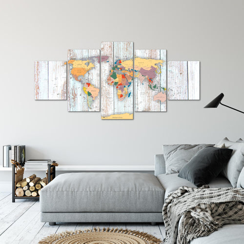 Runa Art - Bilder Weltkarte Holz 200 x 100 cm 5 Teilig XXL Wanddekoration Design Weiss 108751b