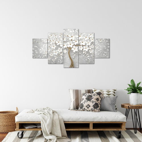 Runa Art Bild Wohnzimmer Schlafzimmer Blumen 5 Teilig Abstrakt Baum Weiss Gold Wandbilder auf Vlies Leinwand 039753a