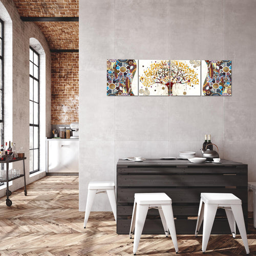 Runa Art Bilder Set 4 Teilig Gustav Klimt Baum des Lebens Wandbilder XXL Wohnzimmer 160 x 50 cm Bunt Modern 004646a