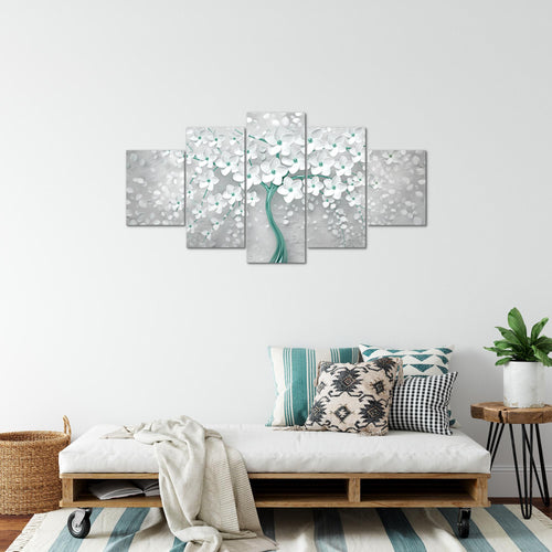 Runa Art Bild Wohnzimmer Schlafzimmer Blumen 5 Teilig Abstrakt Baum Weiss Türkis Wandbilder auf Vlies Leinwand 039753b