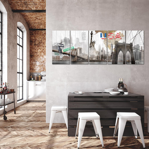 Runa Art Wandbild XXL New York Wohnzimmer Büro 200 x 80 cm Bunt 5 Teilig - Made in Germany - 034755a