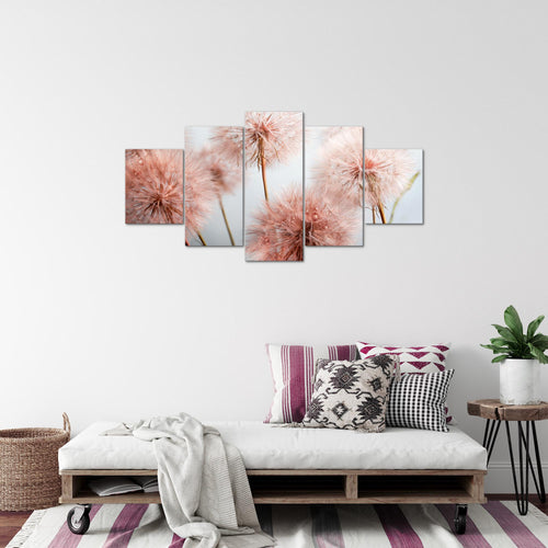 Runa Art Bild Wohnzimmer Schlafzimmer Blumen Pusteblumen 5 Teilig Natur Grau Rosa Wandbilder auf Vlies Leinwand 042053a