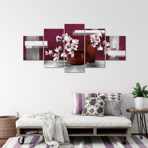 Runa Art - Bilder Blumen Abstrakt 200 x 100 cm 5 Teilig XXL Wanddekoration Design Grau Rot 035251a