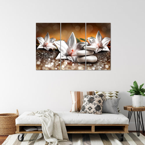 Runa Art Wandbilder Blumen Lilien Bild XXL Wohnzimmer Schlafzimmer Beige Braun Abstrakt 120 x 80 cm 3 Teilig 035831a