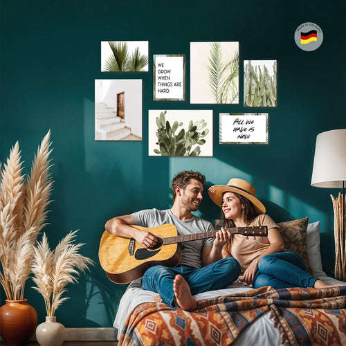 Novart Wandbilder Palmen - KOMPLETT AUFHÄNGFERTIG - Blätter Wohnzimmer Schlafzimmer - 7 Moderne Mood-Bilder - N014871a
