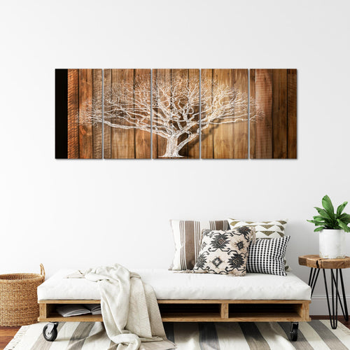 Runa Art Wandbild XXL Baum Abstrakt Wohnzimmer 200 x 80 cm Beige Braun 5 Teilig - Made in Germany - 039955a