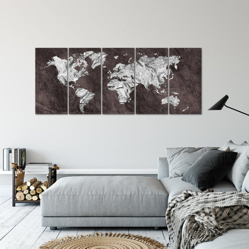 Runa Art Wandbilder XXL Weltkarte Wohnzimmer Schlafzimmer Büro 200 x 80 cm Weltkarte 5 Teilig - Made in Germany - 002955b