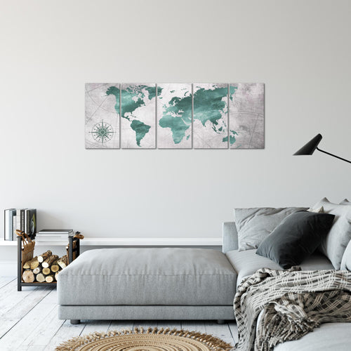 Runa Art Bild Weltkarte Wandbilder auf Vlies Leinwand 5 Teilig Wanddekoration Büro Wohnzimmer 026056c
