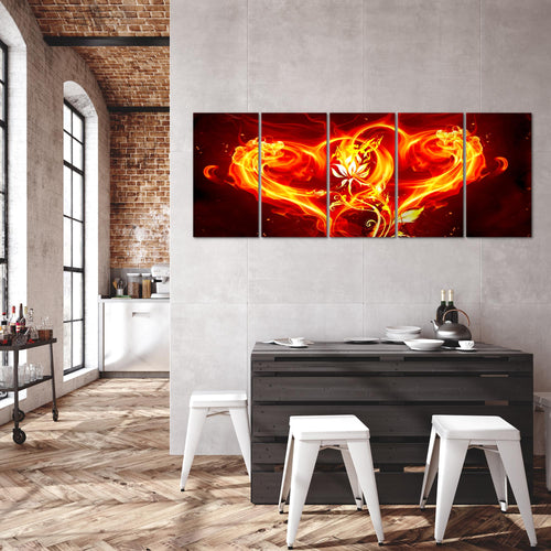 Runa Art Wandbild XXL Feuer Herz Wohnzimmer 200 x 80 cm Rot 5 Teilig - Made in Germany - 102255a