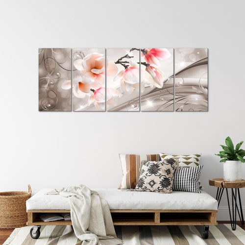 Runa Art Wandbild XXL Blumen Abstrakt Wohnzimmer Schlafzimmer 200 x 80 cm Beige Braun 5 Teilig - Made in Germany - 035355b