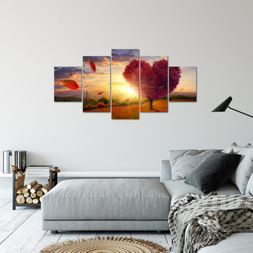 Runa Art Bild Wohnzimmer Schlafzimmer Herbst Baum Herz 5 Teilig Natur Rot Blau Wandbilder auf Vlies Leinwand 605853a