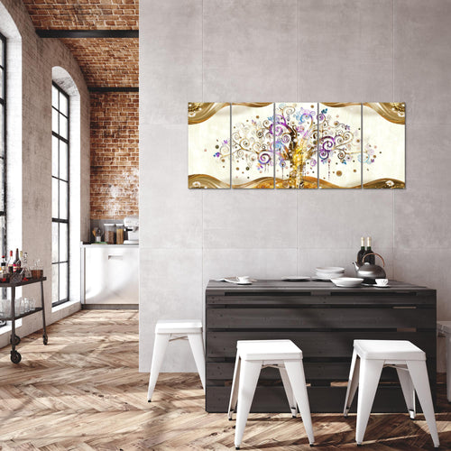 Runa Art Bild Gustav Klimt Baum des Lebens Wandbilder auf Vlies Leinwand 5 Teilig Wanddekoration Wohnzimmer 003056a
