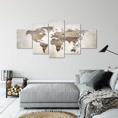 Runa Art - Bilder Weltkarte 200 x 100 cm 5 Teilig XXL Wanddekoration Design Beige Braun 035051a